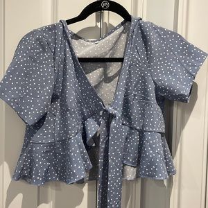 blue front-tie shirt